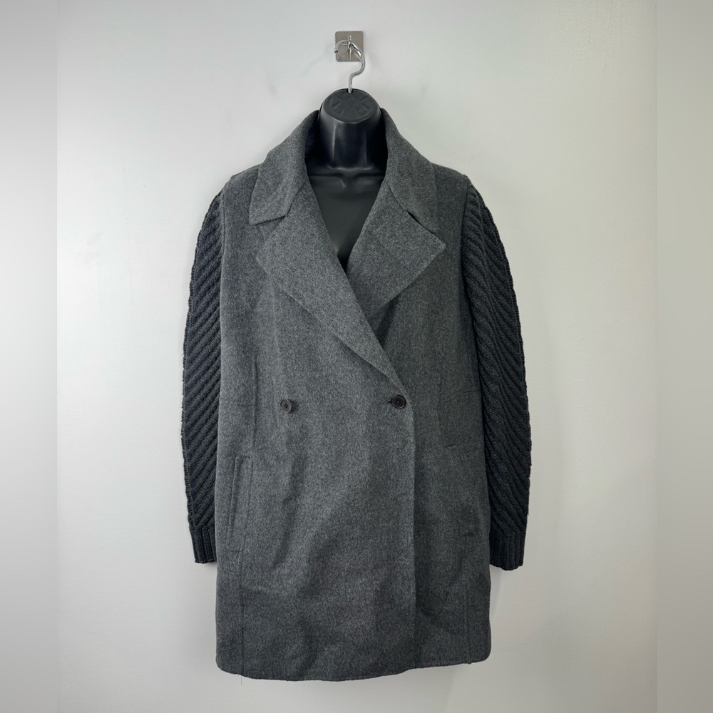 Vince Women Grey Wool‎ Blend Coat Knit Sleeves Size Medium